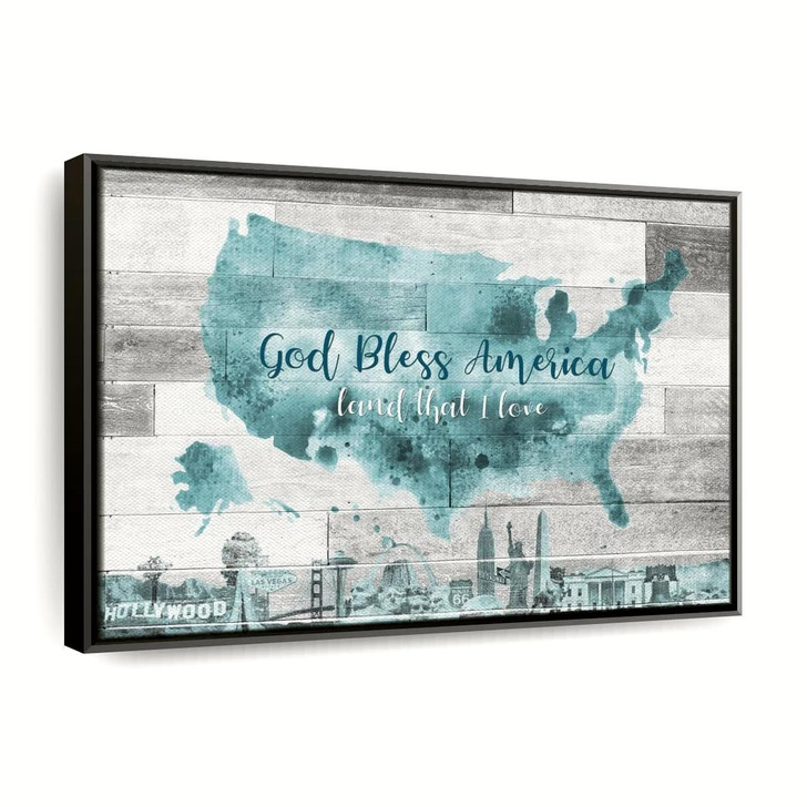 God Bless America Map Canvas Wall Art Christian Canvas Wall Art Religious Wall Art Canvas