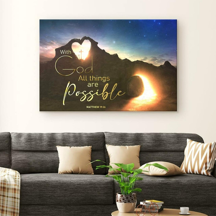 With God All Things Are Possible Wall Art Canvas, Christian Easter Gifts Religious Wall Decor