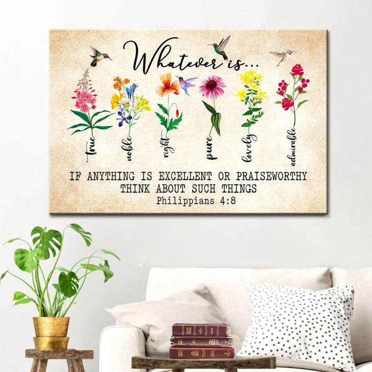 Whatever Is True Whatever Is Pure Philippians 48 Bible Verse Canvas Wall Art Religious Wall Decor
