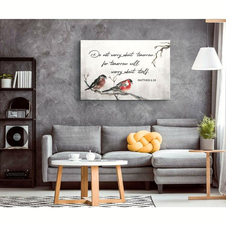 Matthew 634 Do Not Worry About Tomorrow Bible Verse Wall Art Canvas Religious Wall Decor