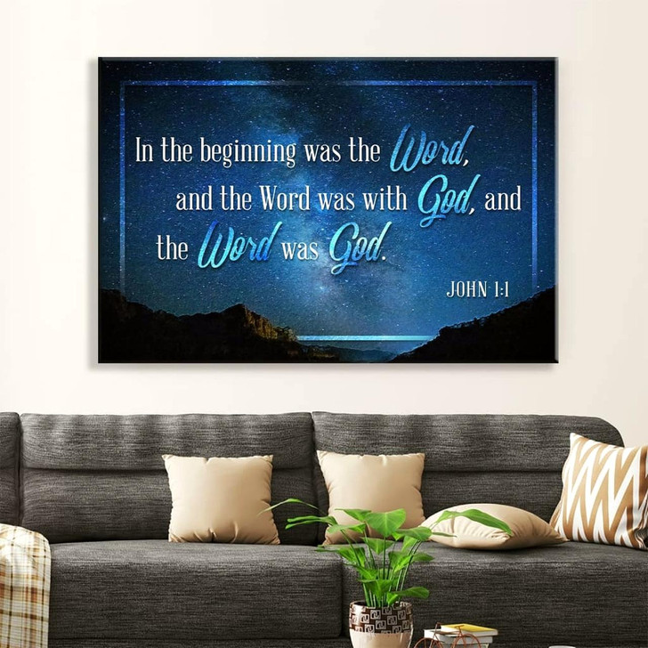 John 11 In The Beginning Was The Word Canvas Print, Bible Verse Wall Art Religious Wall Decor