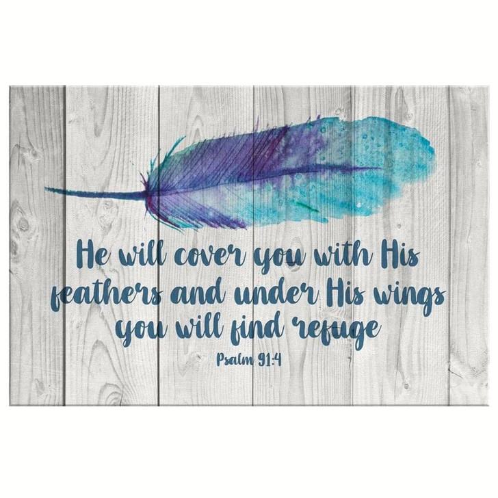 He Will Cover You With His Feathers Psalm 914 Bible Verse Wall Art Canvas Religious Wall Decor