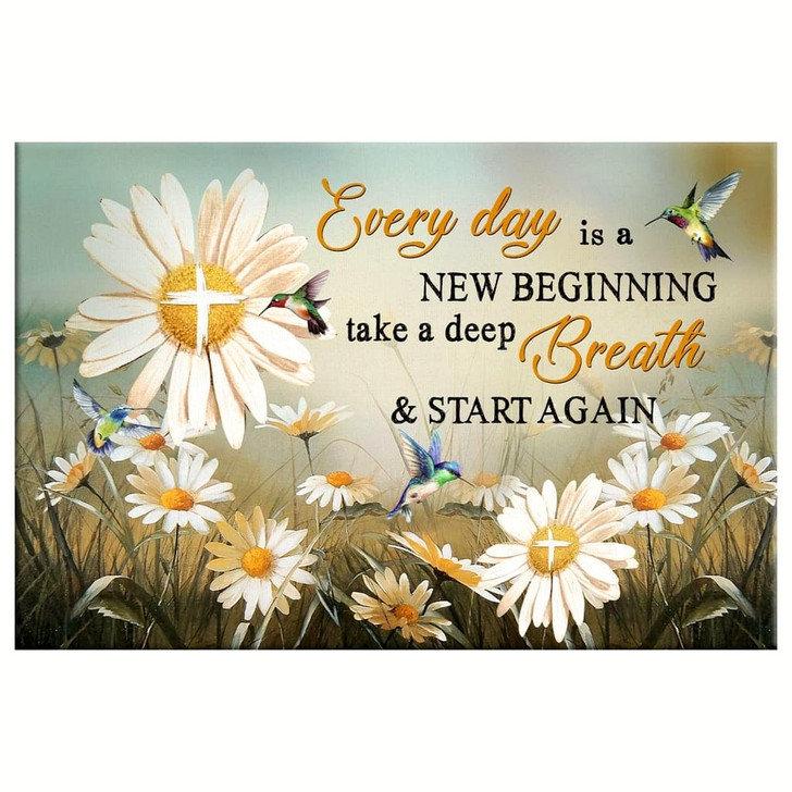 Daisy Flower, Every Day Is A New Beginning Christian Wall Art Canvas Religious Wall Decor