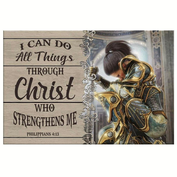Christian Warrior, Philippians 413 I Can Do All Things Through Christ Canvas Wall Art Religious Wall Decor