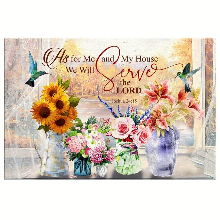 Christian Wall Decor Joshua 2415 Kjv Floral Hummingbird Canvas Wall Art Religious Wall Decor