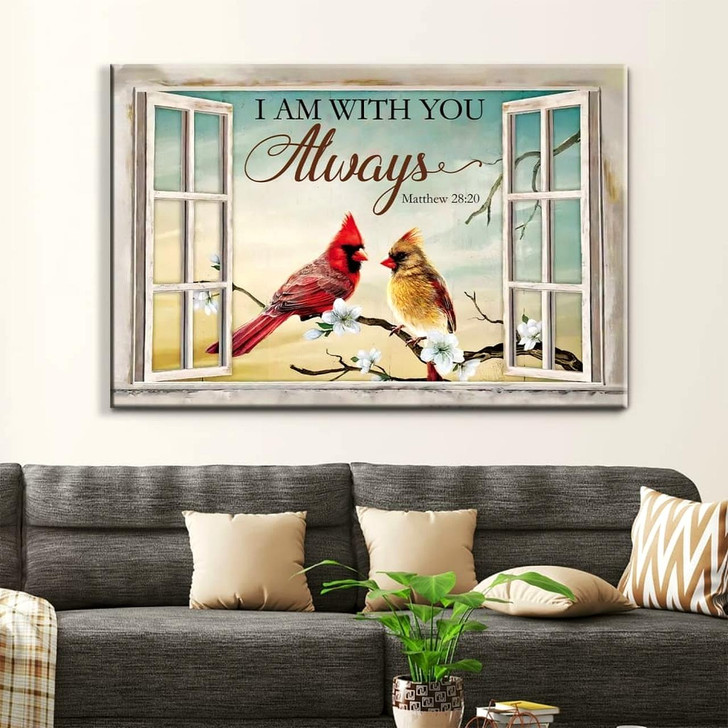 Christian Wall Art Matthew 2820 I Am With You Always Cardinal Canvas Print Religious Wall Decor