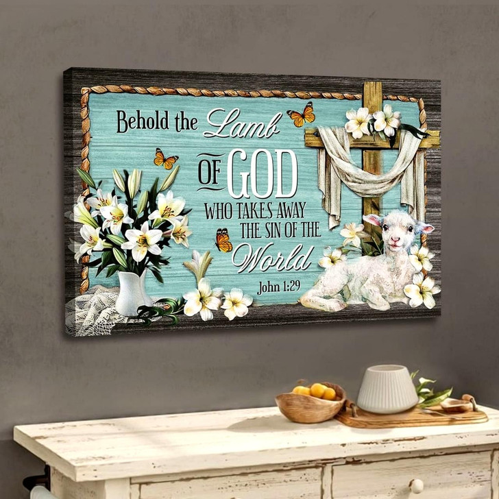 Christian Wall Art John 129 Behold The Lamb Of God Bible Verse Canvas Print Religious Wall Decor