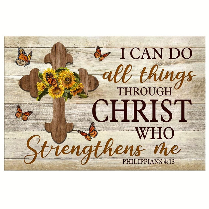 Christian Wall Art I Can Do All Things Through Christ Philippians 413 Sunflower Cross Canvas Religious Wall Decor