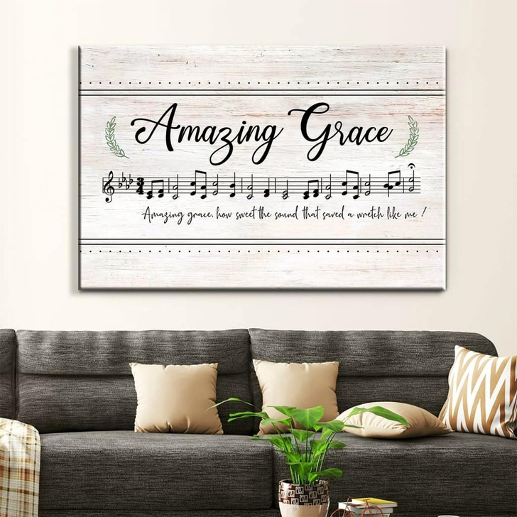 Christian Wall Art Amazing Grace How Sweet The Sound, Sheet Music, Christian Song Lyrics Canvas Art Religious Wall Decor