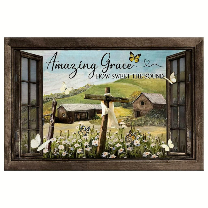 Christian Wall Art Amazing Grace How Sweet The Sound Rustic Farmhouse Canvas Print Religious Wall Decor