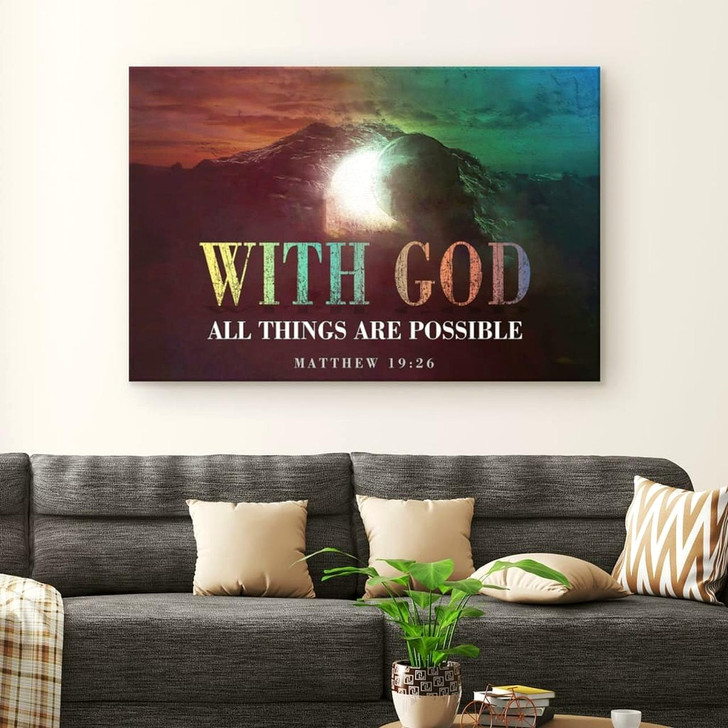 Christian Easter Gifts Matthew 1926 With God All Things Are Possible Wall Art Canvas Religious Wall Decor