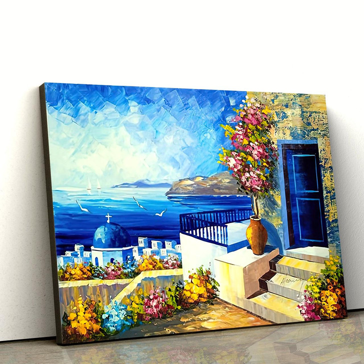 Santorini Oil Greece Island Painting Canvas Wall Art Canvas Wall Decor Home Decor Living Room