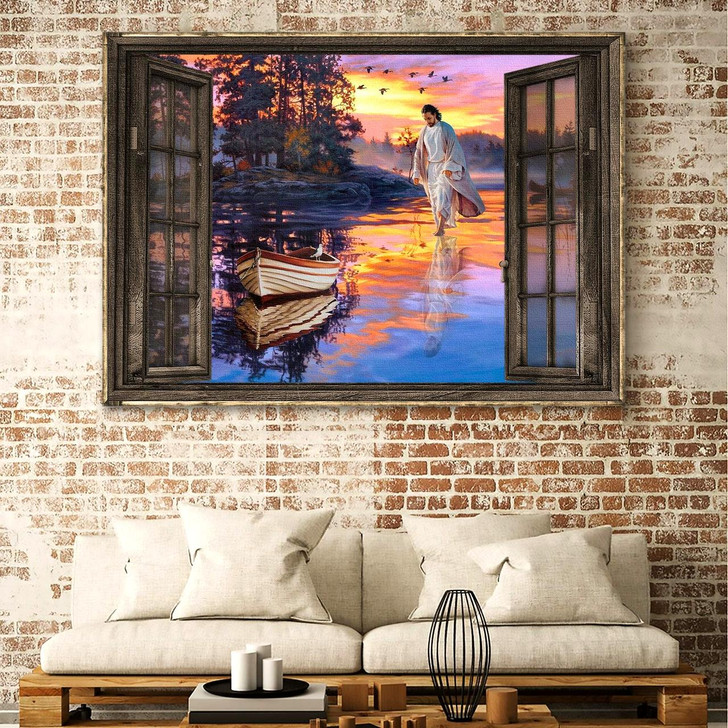 Sunset Through The Windows Jesus Walking On Water Canvas Wall Art Jesus Canvas Pictures Christian Wall Posters