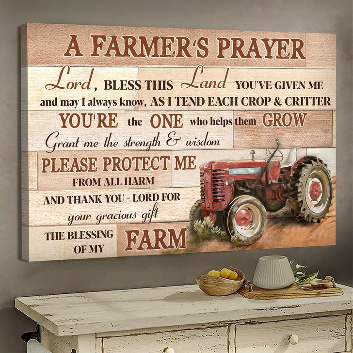 Jesus Vintage Red Farm Tractor A Farmer's Prayer Canvas Wall Art Jesus Canvas Pictures Christian Wall Posters
