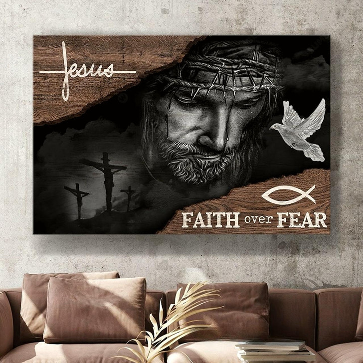 Jesus Faith Over Fear Black And White Painting Canvas Wall Art Jesus Canvas Pictures Christian Wall Posters