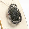 925 Sterling Silver, Raw Moldavite and Amber - Wire Wrapped Pendant ( WPP015 )