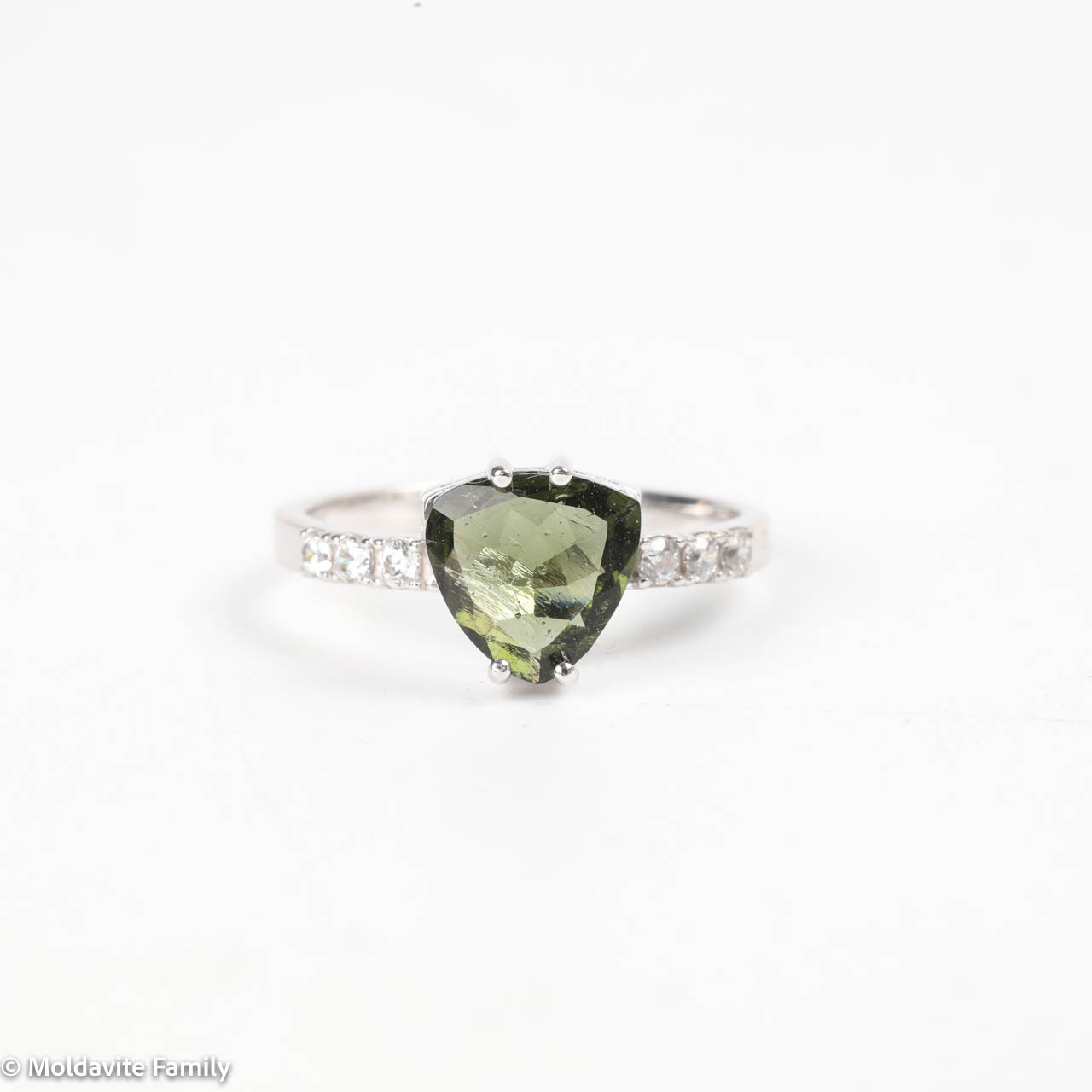 Sterling Silver Ring With Faceted Moldavite and Cubic Zirconia (MSR122)