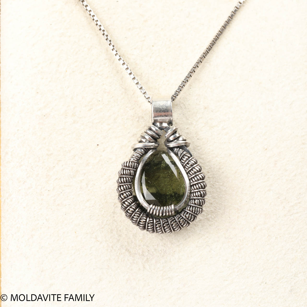 Moldavite Cabochon Wire Wrapped Pendant WPP011 Moldavite
