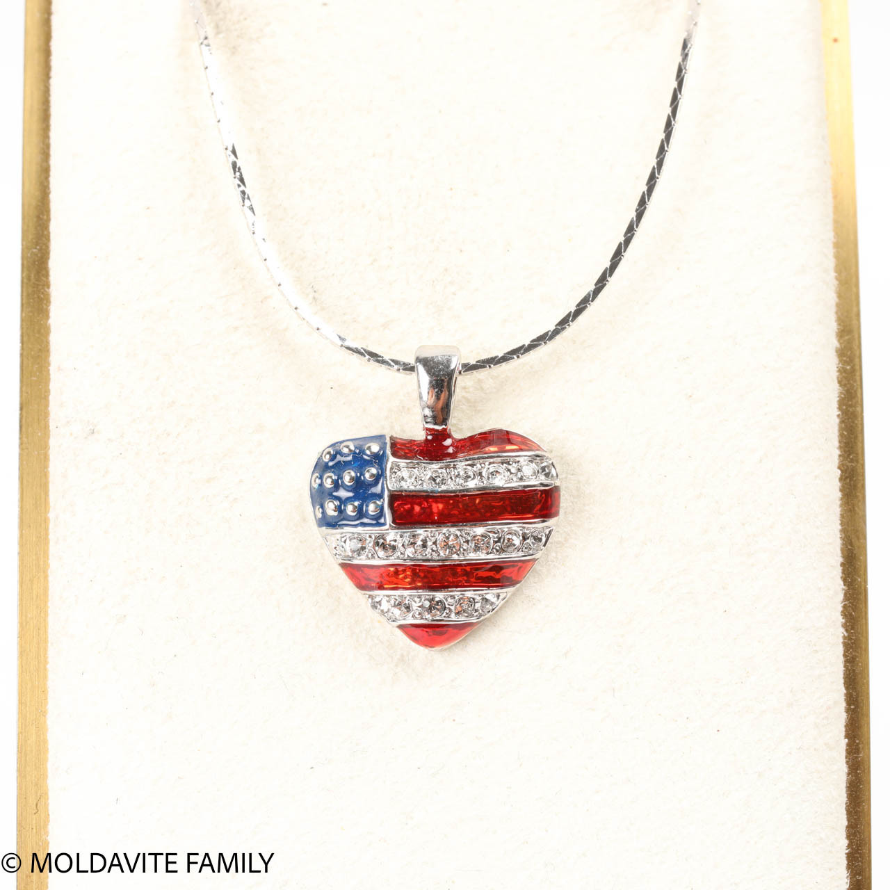 American Flag Heart Pendant with Swarovski Crystal (XSP001