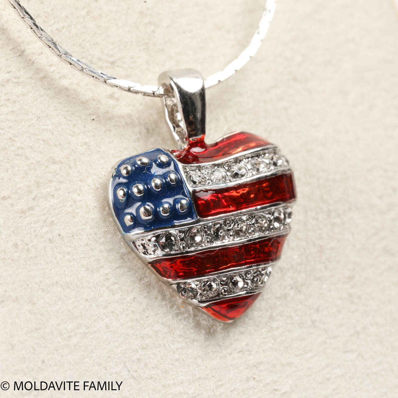 American Flag Heart Pendant with Swarovski Crystal (XSP001