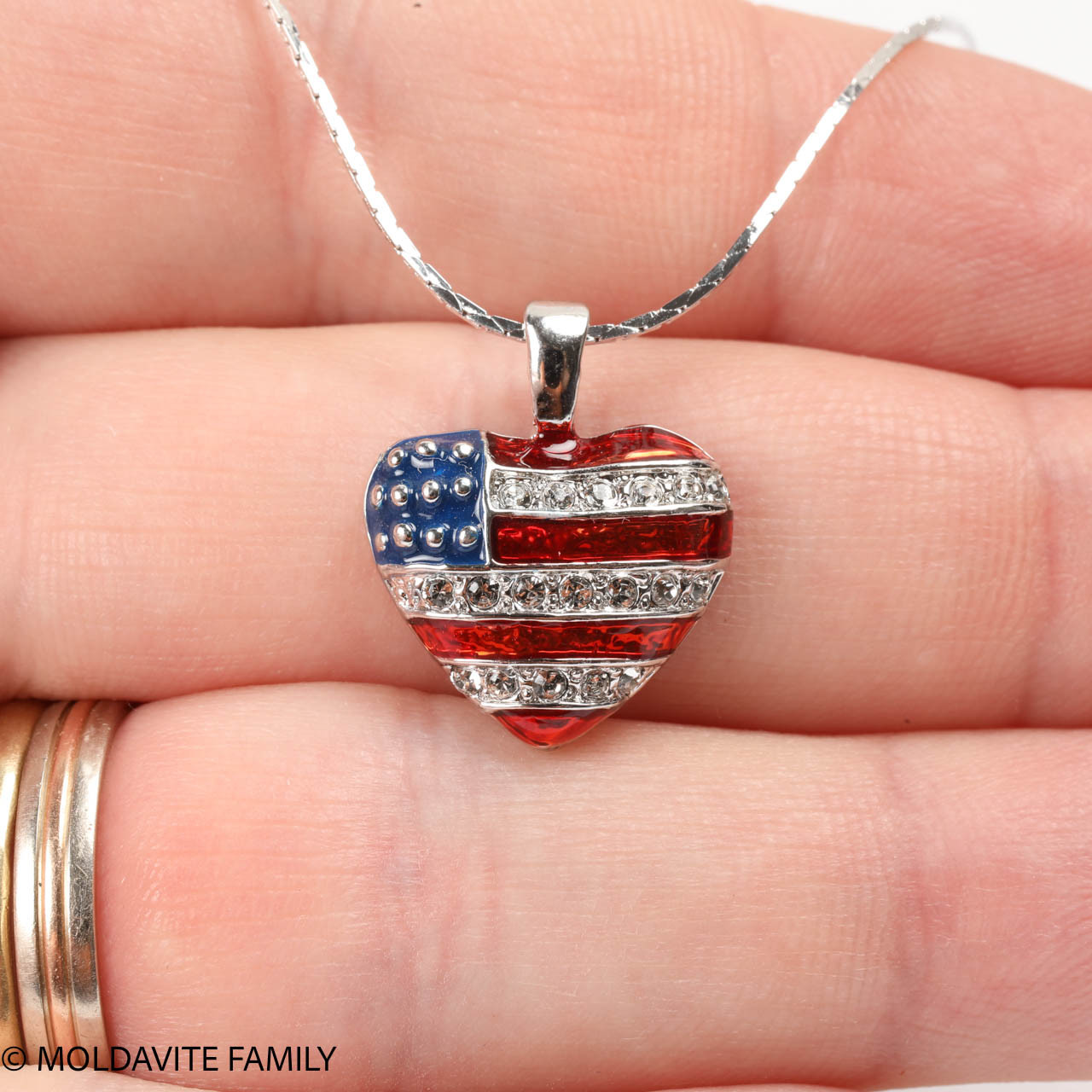 American Flag Heart Pendant with Swarovski Crystal (XSP001