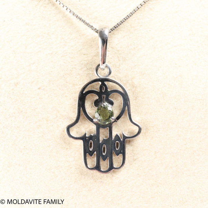 Moldavite Hamsa Pendant - Sterling Silver (MSP0168)