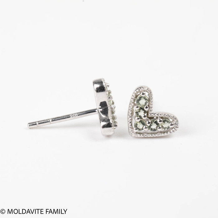 Heart Stud Earrings - Sterling Silver - Faceted Moldavite (MSE0045)