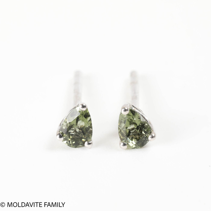 Drop Stud Earrings - Sterling Silver - Faceted Moldavites 3x4 (MSE0054)