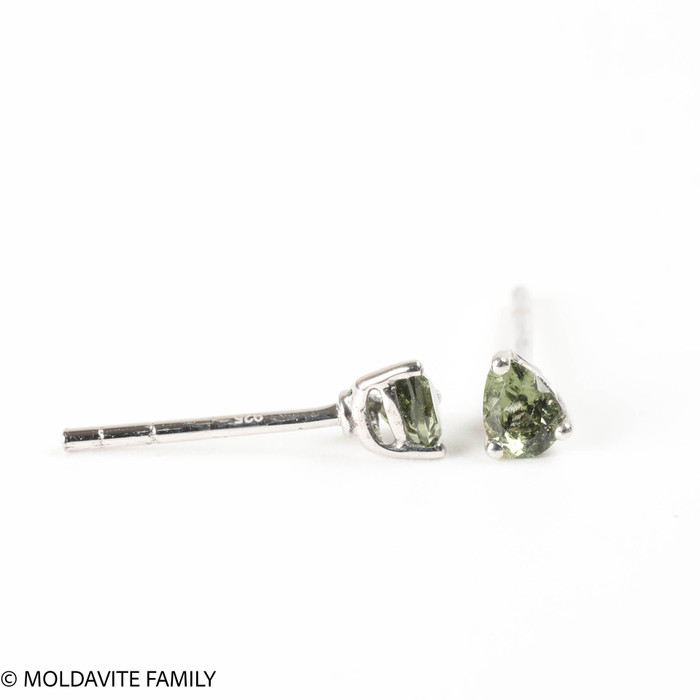 Drop Stud Earrings - Sterling Silver - Faceted Moldavites 3x4 (MSE0054)