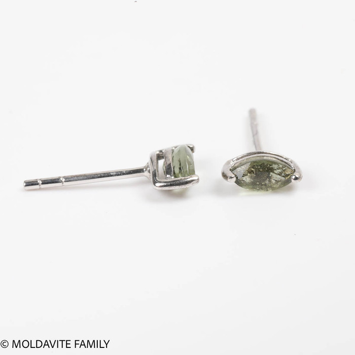 Moldavite Stud Earrings - Sterling Silver - 3x6mm (MSE0055)
