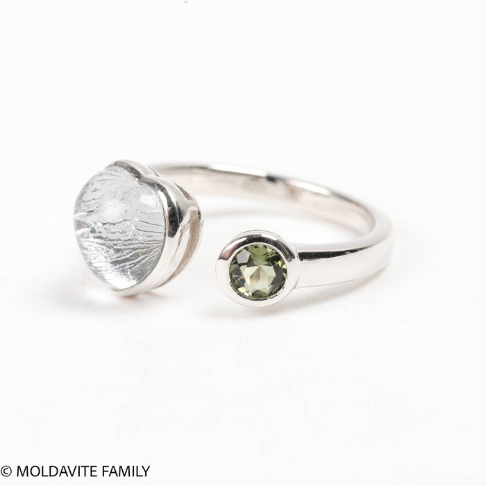 Ring With Faceted Moldavite and MOUNIONALUSTA METEORITE  - Adjustable in sizes 6.5 - 10 (MSR158)
