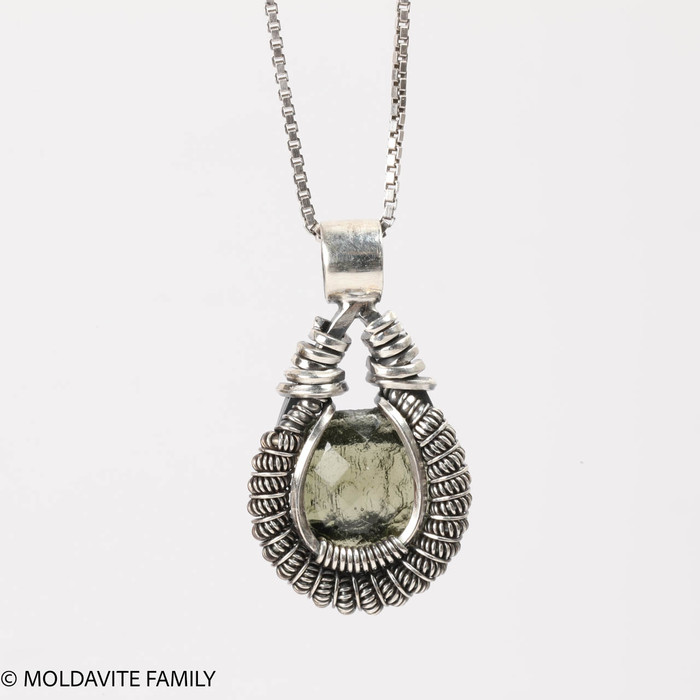 Moldavite Cabochon - Wire Wrapped Pendant ( WPP010 )
