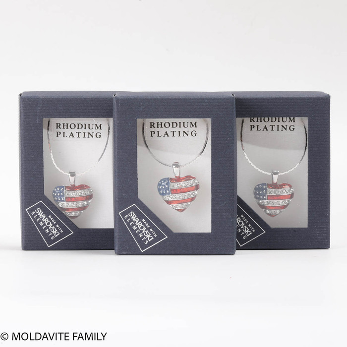 American Flag Heart Pendant with Swarovski Crystal (XSP001)