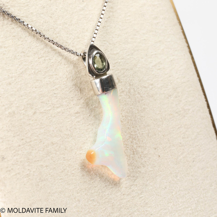 STERLING SILVER PENDANT - MOLDAVITE & OPAL (MSP0195I050)