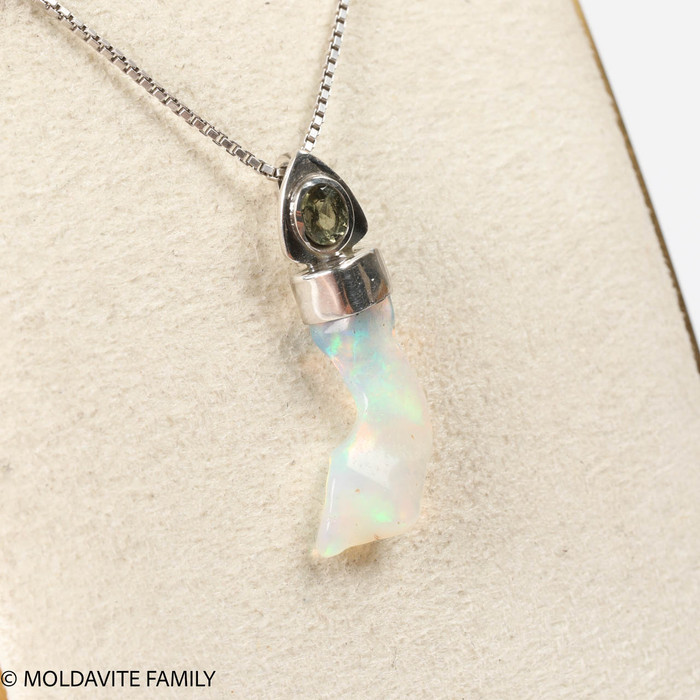 STERLING SILVER PENDANT - MOLDAVITE & OPAL (MSP0195I053)