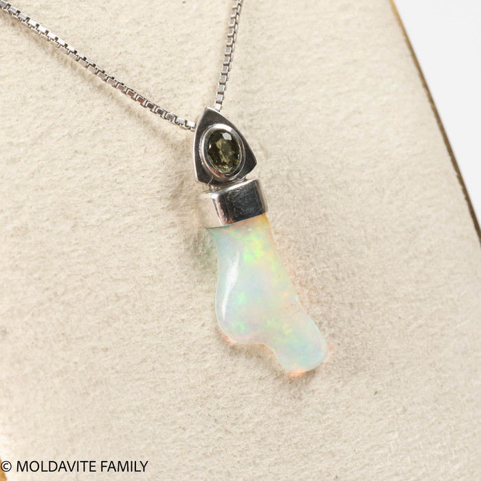 STERLING SILVER PENDANT - MOLDAVITE & OPAL (MSP0195I056)