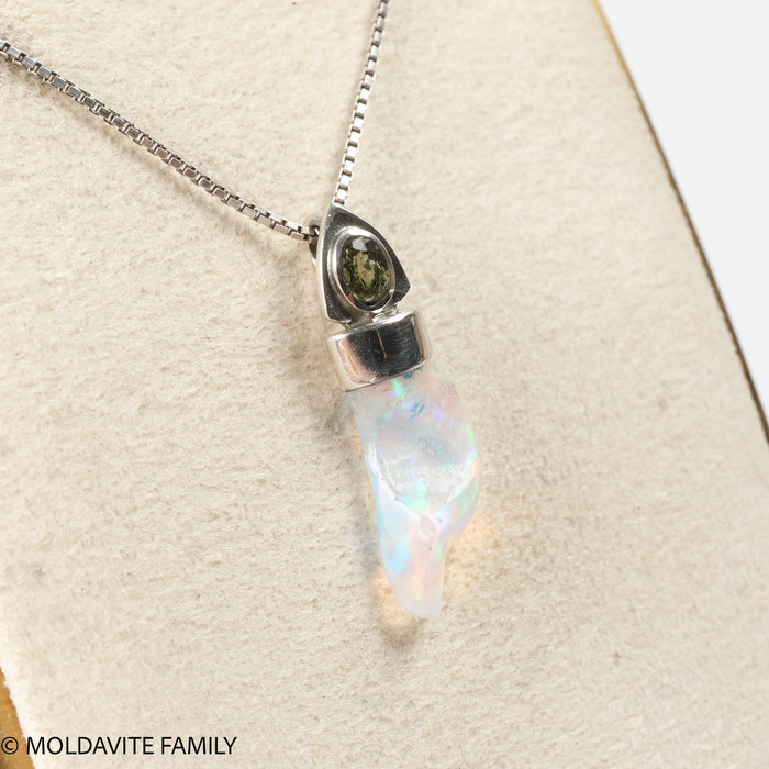 STERLING SILVER PENDANT - MOLDAVITE & OPAL (MSP0195I061)