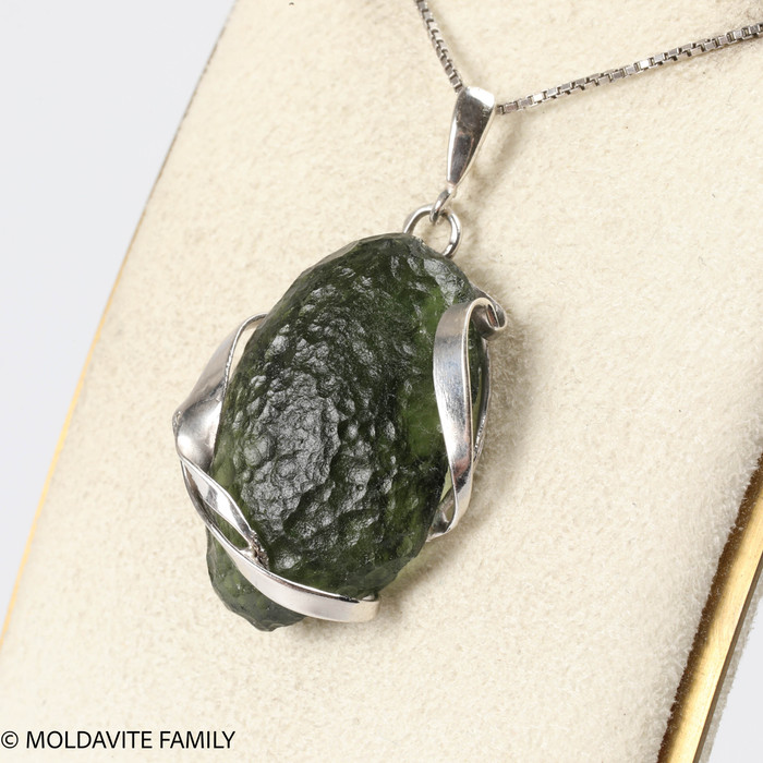 RAW MOLDAVITE PENDANT - STERLING SILVER - 6.4g (MSP0201I046)