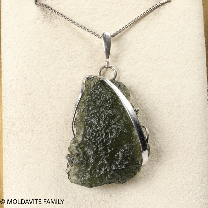 RAW MOLDAVITE PENDANT - STERLING SILVER - 5.3g (MSP0201I048)