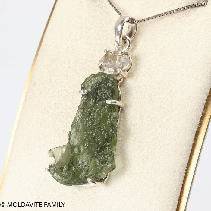 RAW MOLDAVITE / HERKIMER DIAMOND PENDANT - 6.8g (MSP0121I093)