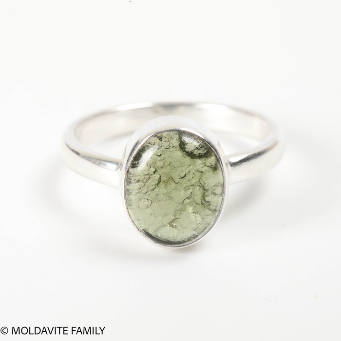 STERLING SILVER RING - MOLDAVITE CABOCHON - SIZE 6 (MSR181I001)