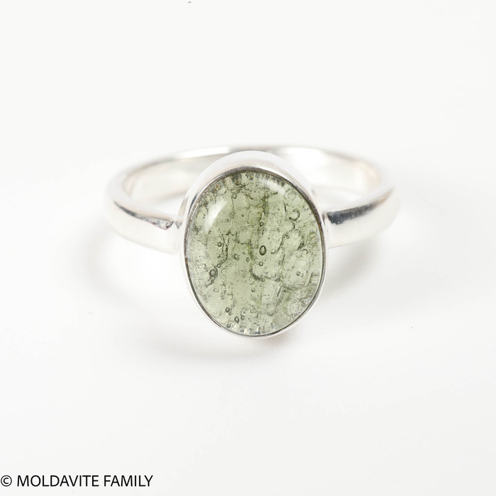STERLING SILVER RING - MOLDAVITE CABOCHON - SIZE 5 (MSR181I002)