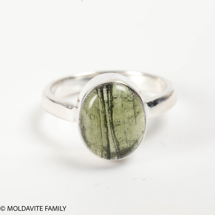 STERLING SILVER RING - MOLDAVITE CABOCHON - SIZE 4 (MSR181I004)
