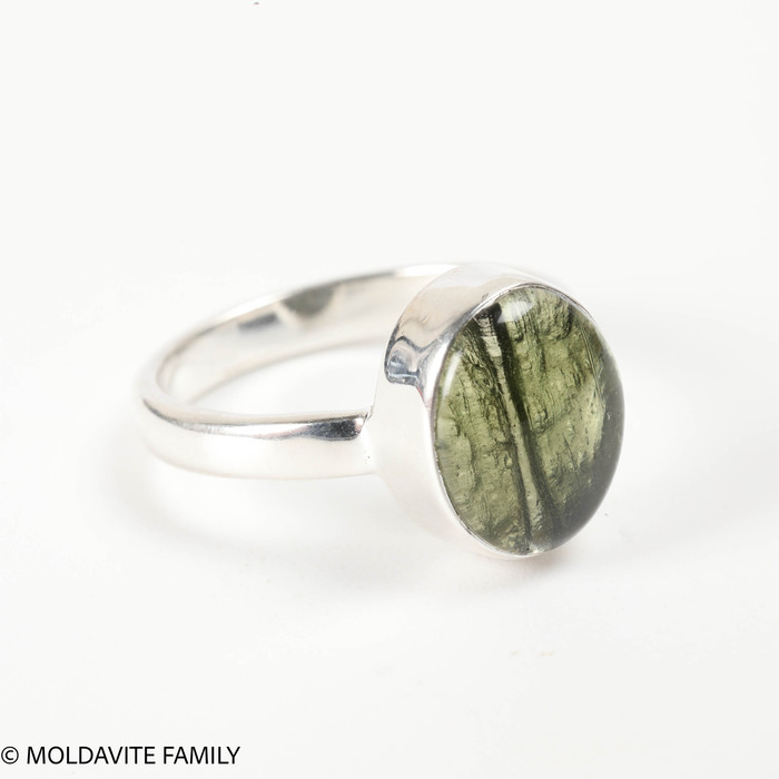 STERLING SILVER RING - MOLDAVITE CABOCHON - SIZE 4 (MSR181I004)