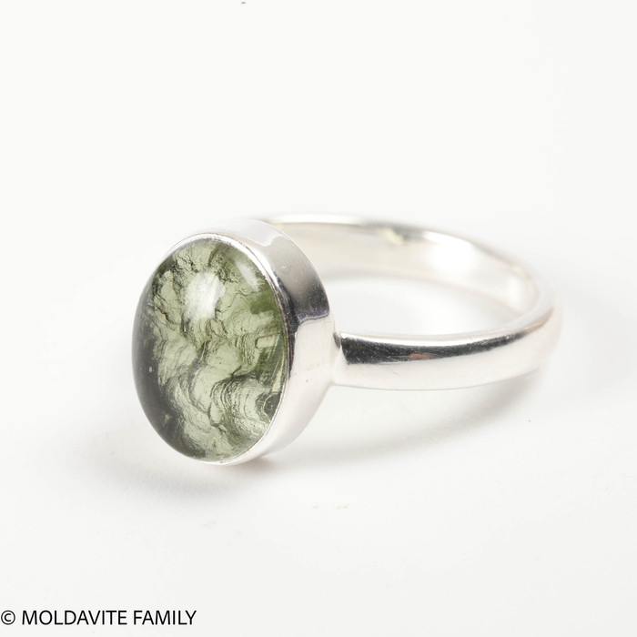 STERLING SILVER RING - MOLDAVITE CABOCHON - SIZE 5 (MSR181I008)
