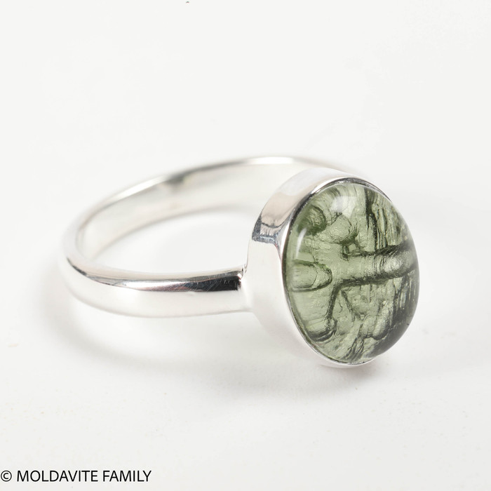 STERLING SILVER RING - MOLDAVITE CABOCHON - SIZE 5 (MSR181I015)