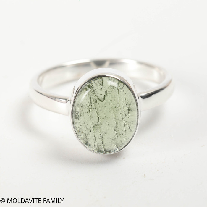 STERLING SILVER RING - MOLDAVITE CABOCHON - SIZE 6 (MSR181I016)