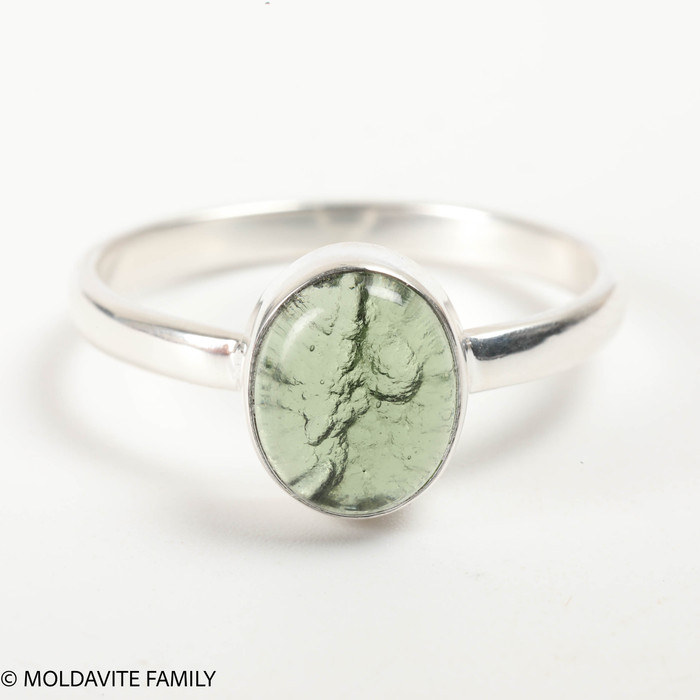 STERLING SILVER RING - MOLDAVITE CABOCHON - SIZE 11 (MSR181I020)