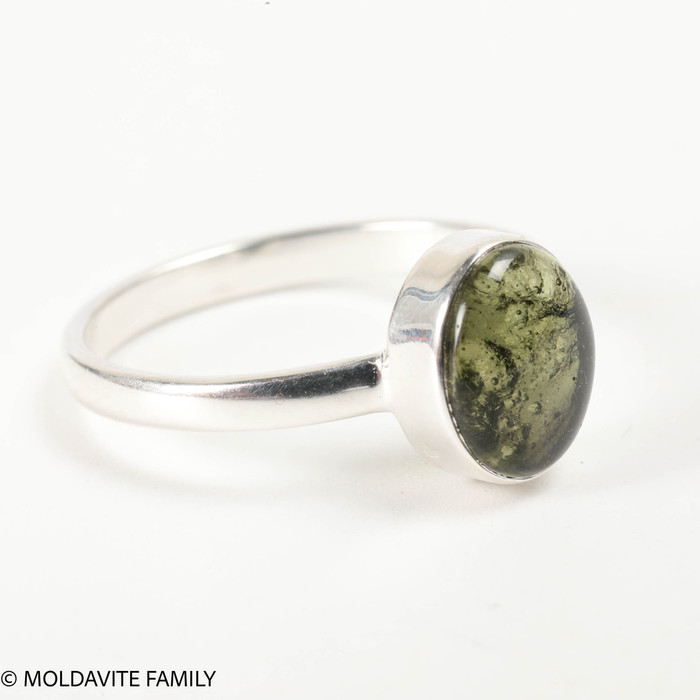 STERLING SILVER RING - MOLDAVITE CABOCHON - SIZE 10 (MSR181I031) - reserved