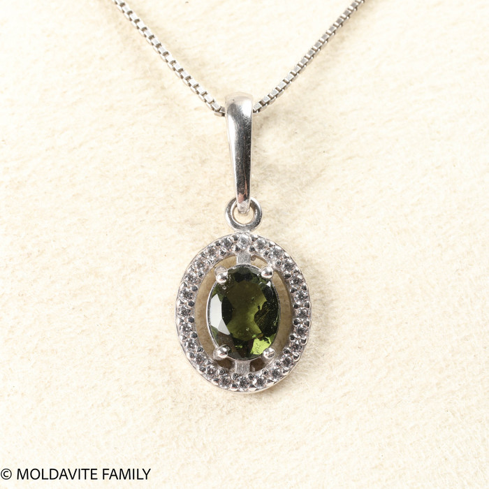 Oval Pendant  With Moldavite and Cubic Zirconia (MSP0238)